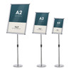 Silver adjustable floor poster display stand with snap frame for A2, A3, A4 posters