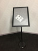 Adjustable metal poster stand with 360° rotatable snap frame