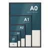 Black snap frames in five sizes, A4 to A0, shown together