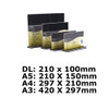 DL/A5/A4/A3 acrylic sign stand used as a double sided menu holder on a counter