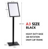 Black A3 floor standing poster display with heavy duty base and rotatable frame