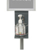 Black metal floor-standing hand sanitiser station with A4 snap frame sign holder