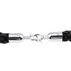 Silver heavy-duty queue barrier bollard with black braided rope