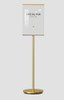 Premium A3/A4 double-sided floor poster stand in black, gold, and silver finishes