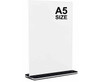 A5 size double sided clear acrylic portrait sign holder on a counter