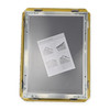 Gold snap frame opened on all four sides with the instruction sheet inside