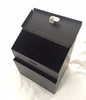 Small black lockable steel suggestion and donation box with wall mount and front pocket