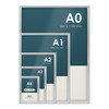 Silver 32mm snap frames in five sizes, A4 to A0, shown together