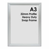 Heavy duty A3 silver aluminium snap lock poster frame with square corners