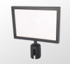 Black A4 landscape sign holder attached to a retractable belt queue bollard