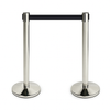 Premium silver queue barrier post with black soft-retract belt and cement-filled base, 2 posts