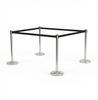 Premium silver queue barrier post with black soft-retract belt and cement-filled base, 4 posts