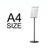A4 black AB floor poster stand with round base, front view