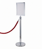 Premium chrome rope bollard barrier with double-sided A4 sign holder