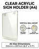 A4 clear acrylic wall mounted sign holder in portrait orientation