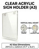 A3 Clear Acrylic Wall Mounted Sign Holder Portrait