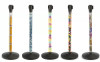 Clear PVC belt barrier posts shown with different custom fill options