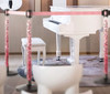 Clear PVC belt barriers with decorative fill at an event setting