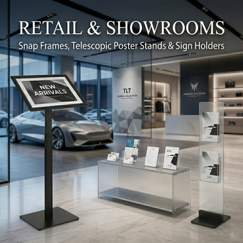 Retail Display Fittings, Telescopic Poster Stands and Showroom Signage Australia