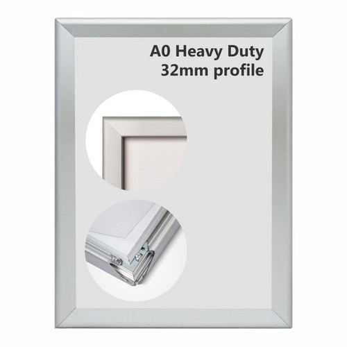 A0 Snap lock Poster Frames 32mm Heavy Duty- Silver SQ