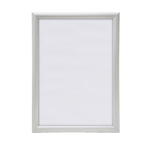 A4 25mm matt silver aluminium snap lock poster frame with anti-glare PVC lens – wall mount display