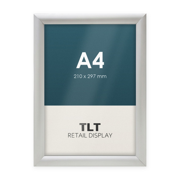 A4 silver snap frame with 25mm aluminium profile and square corners, front view