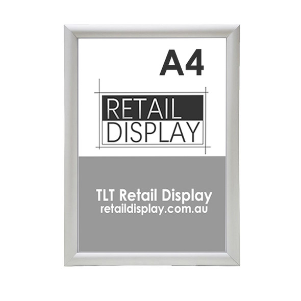 A4 silver snap frame with 25mm aluminium profile and square corners, front view
