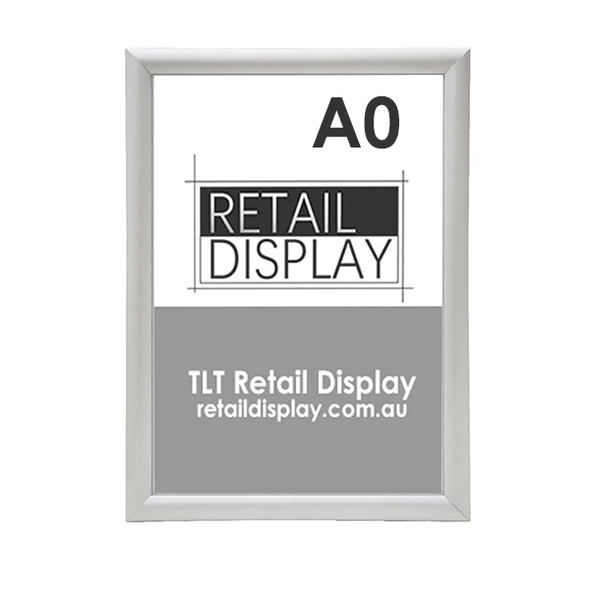 A0 silver snap frame with 25mm aluminium profile and square corners, front view