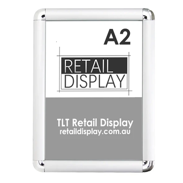 A2 silver round corner snap frame with 25mm aluminium profile, front view