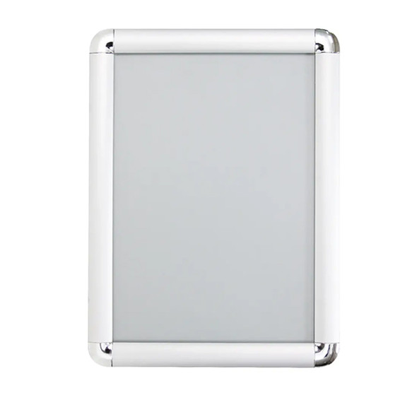 Silver round corner snap frame, front view