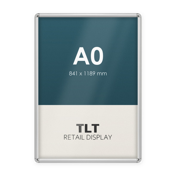 A0 silver round corner snap frame with 25mm aluminium profile, front view