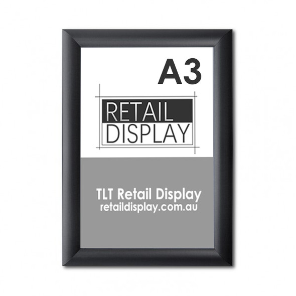 A3 black snap frame with 25mm aluminium profile and square corners, front view