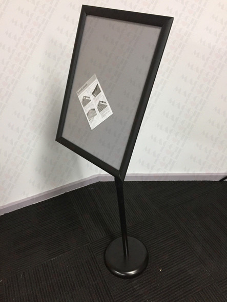 Adjustable metal poster stand with 360° rotatable snap frame