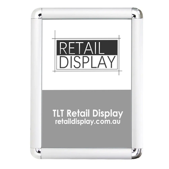 Silver 25mm snap frame with round corners, front view