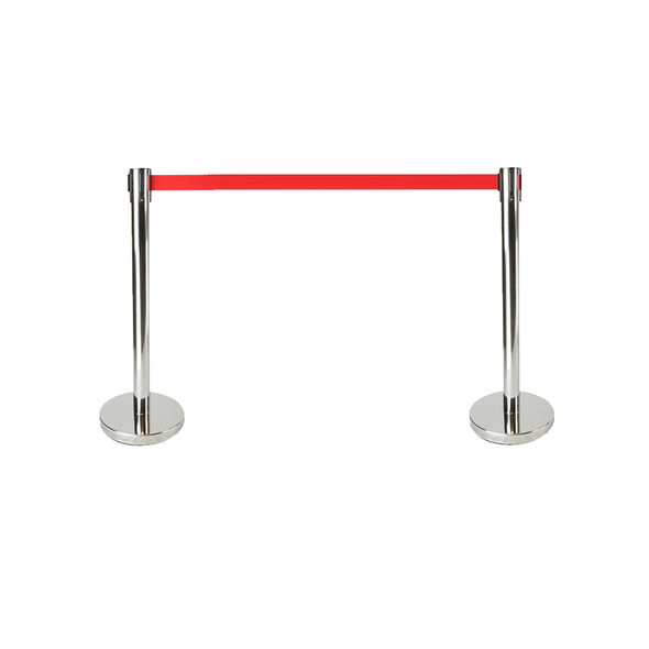 Set of 2 Queue Crowd Barriers Crowd Control with 3m Retractable Belt(Silver Pole & Red Belt)
