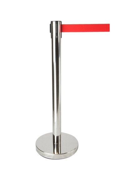 Set of 2 Queue Crowd Barriers Crowd Control with 3m Retractable Belt(Silver Pole & Red Belt)