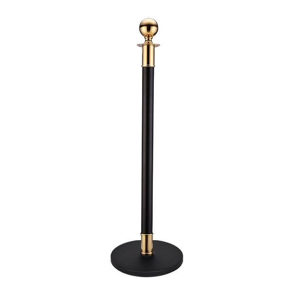 Black stanchion post with gold velvet rope for crowd control