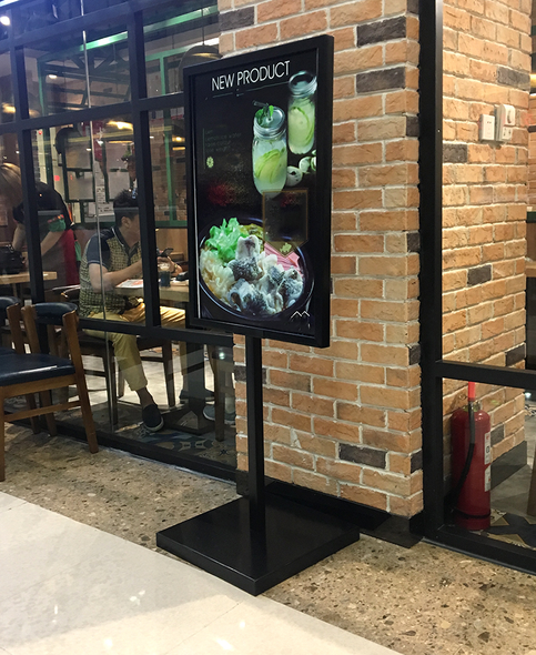 A1 double sided black metal poster stand floor display