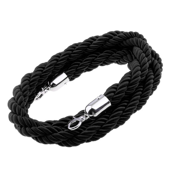 1.5m Black Twisted Stanchion Rope with Silver 32mm Clip