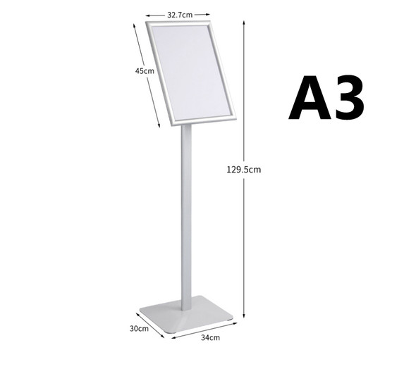 Silver A3 floor sign stand with heavy duty base