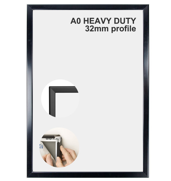 A0 Black Heavy Duty Snap Lock Poster Frame 32mm Square Corner