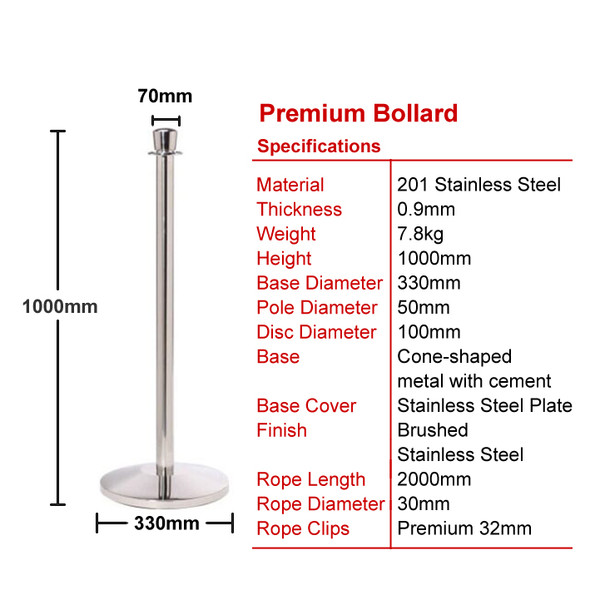 Premium Queue Barriers Set Crowd Control Bollards Heavy Duty(2x Silver POLE+ 1x braided ROPE)