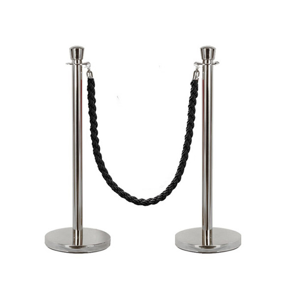 Silver queue barrier stanchions with black rope
