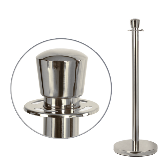 Silver queue barrier stanchions with black rope