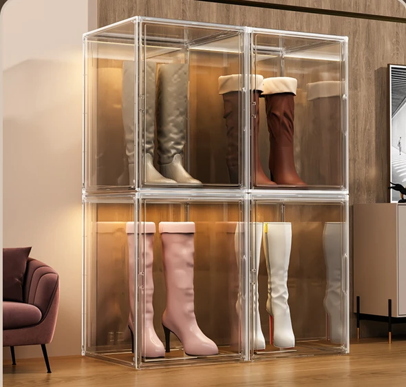 Transparent stackable display case boxes for retail storage