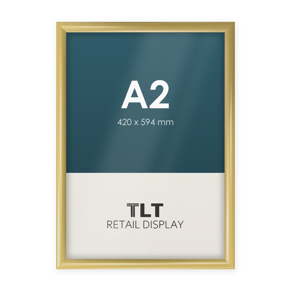 A2 gold snap frame with 25mm aluminium profile and square corners, front view