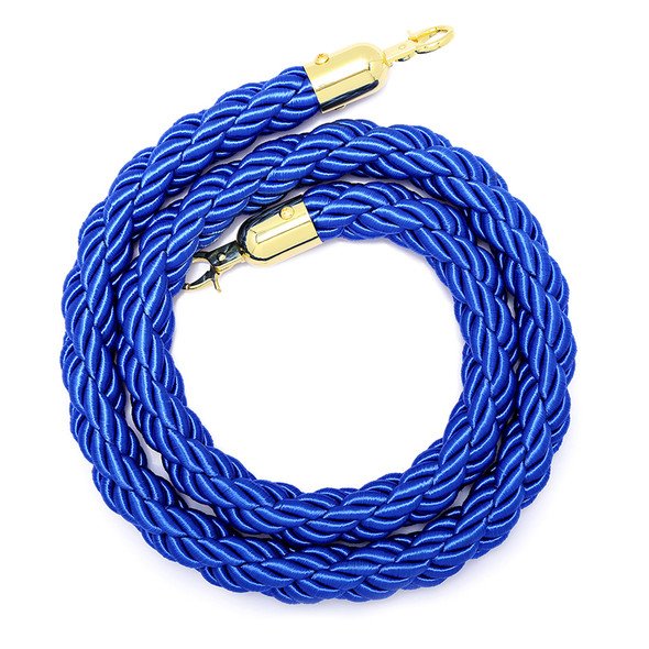 1.5m Blue Stanchion Rope with Gold Clip Ends