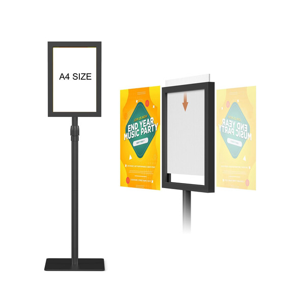 Black A4 double-sided floor stand poster display