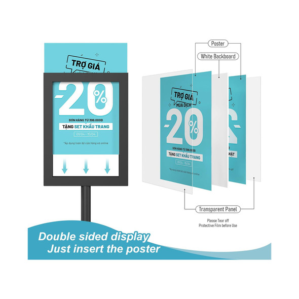 Black A4 double-sided floor stand poster display