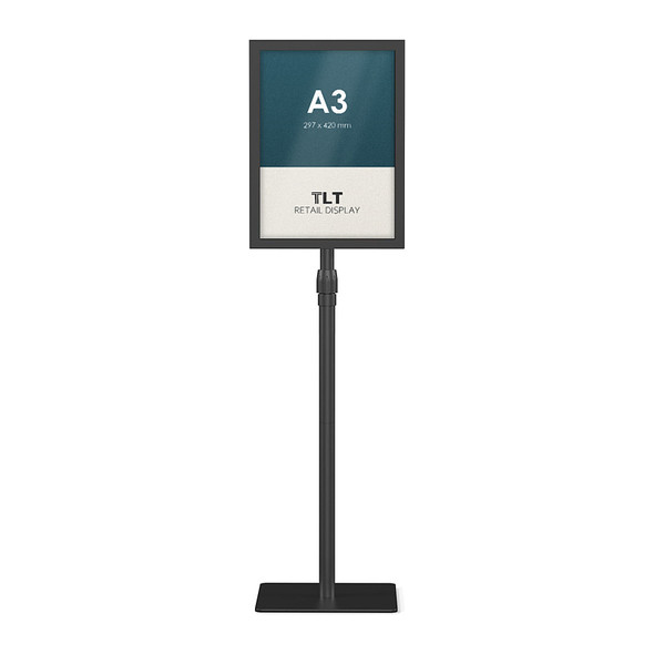 Black A3 double-sided floor stand sign holder with adjustable height